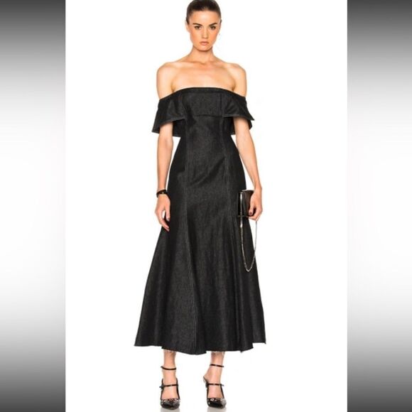 Beaufille Lambda Maxi Black Dress Off The Shoulder Denim Size 4 - Picture 7 of 17